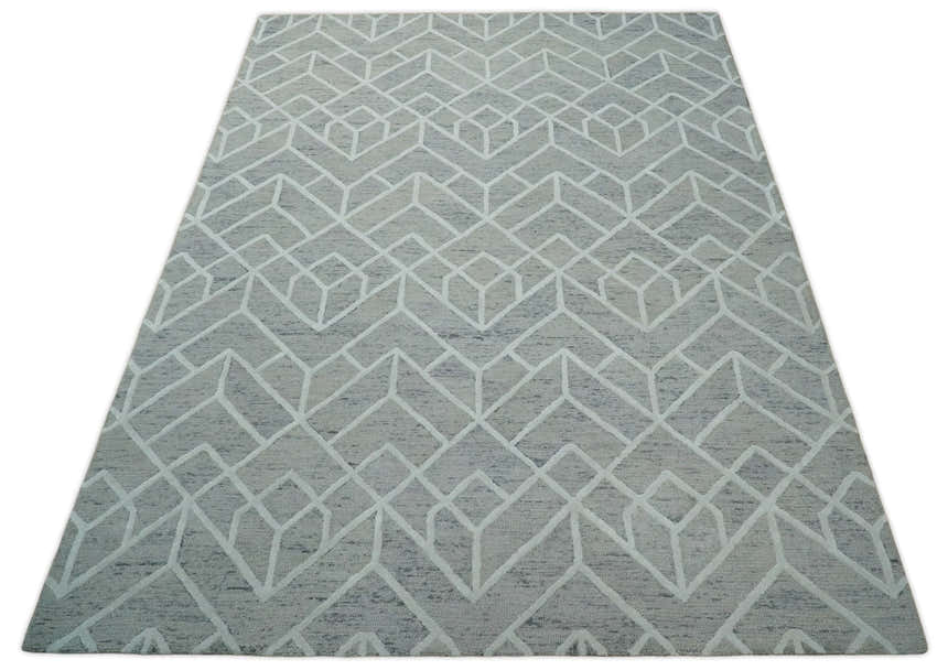 Modern Geometrical Design Hand Tufted Wool Area Rug
