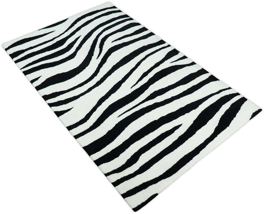 Antelope Rug, Hand Tufted Black and White Zebra Area Rug, Modern Wool Area Rug | ANI1
