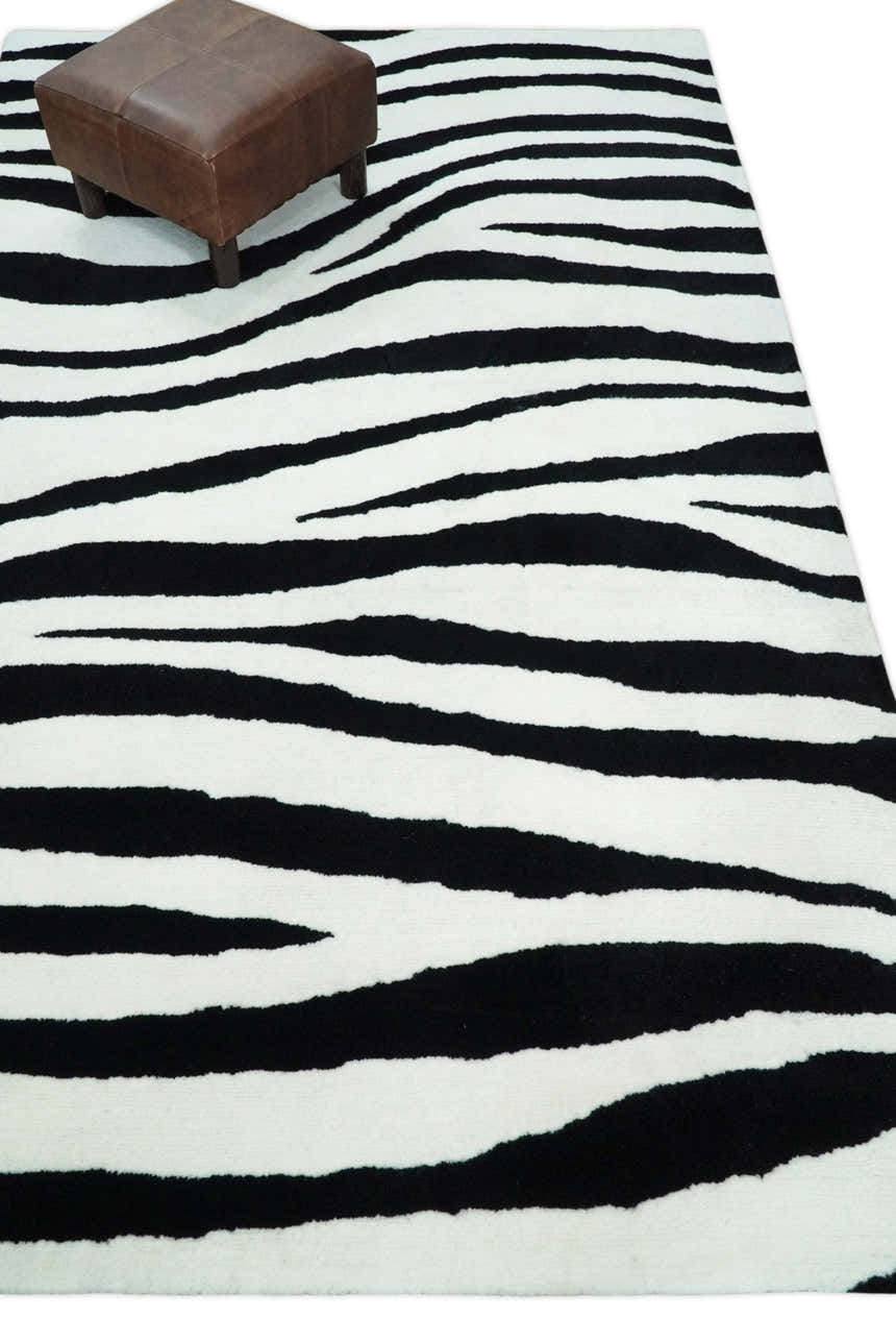 Antelope Rug, Hand Tufted Black and White Zebra Area Rug, Modern Wool Area Rug | ANI1