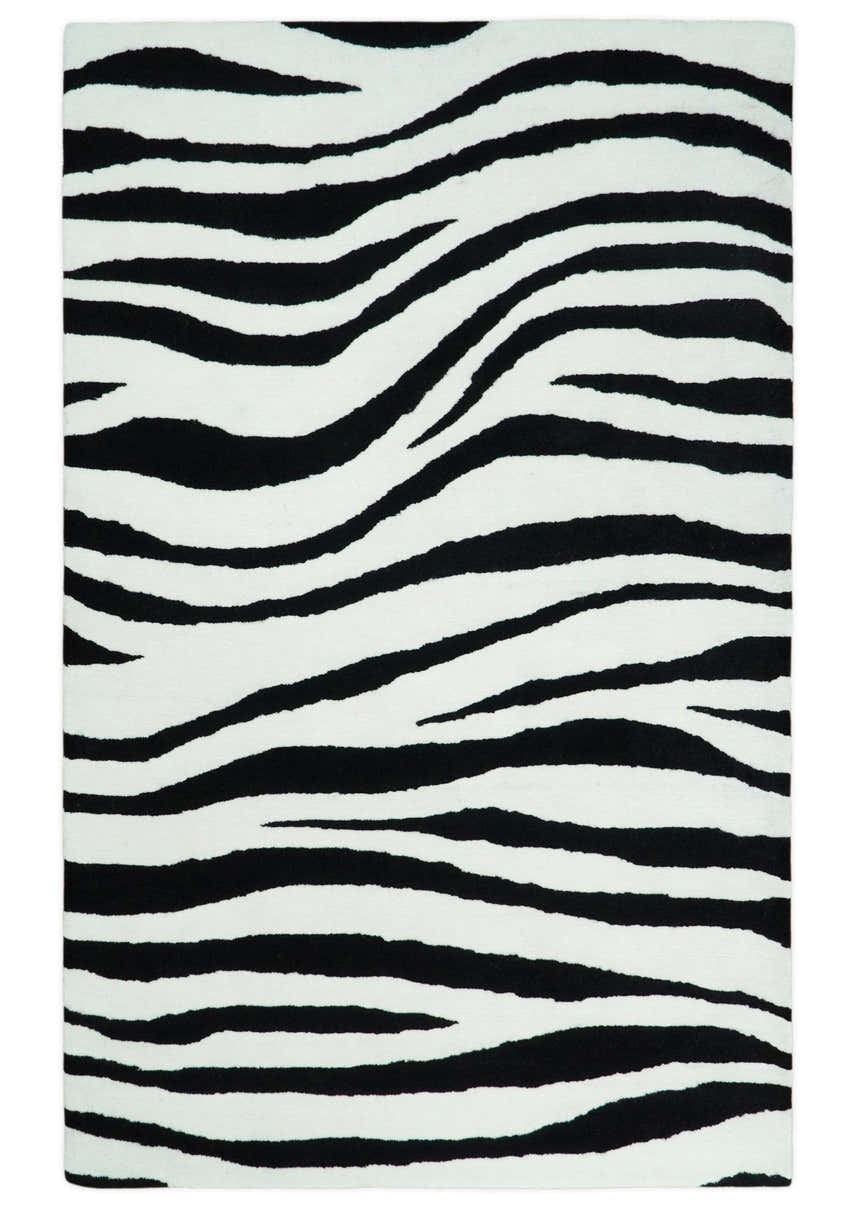 Antelope Rug, Hand Tufted Black and White Zebra Area Rug, Modern Wool Area Rug | ANI1