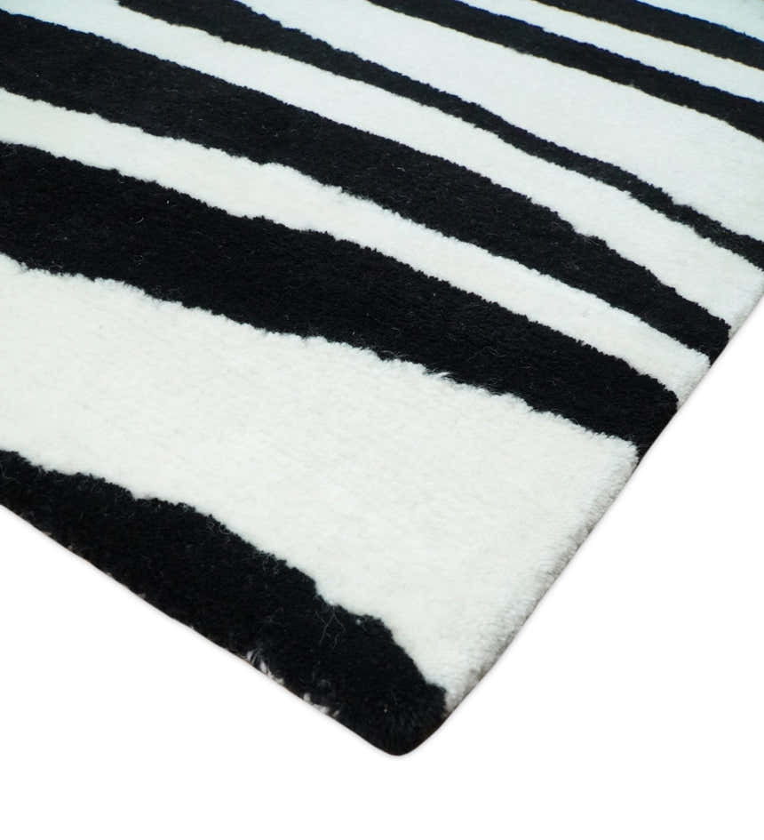 Antelope Rug, Hand Tufted Black and White Zebra Area Rug, Modern Wool Area Rug | ANI1