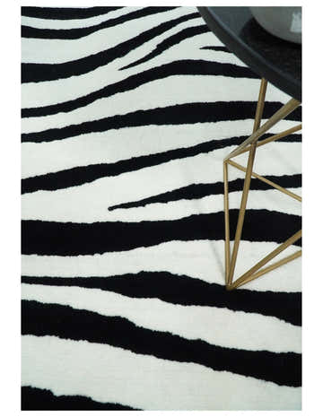 Antelope Rug, Hand Tufted Black and White Zebra Area Rug, Modern Wool Area Rug | ANI1