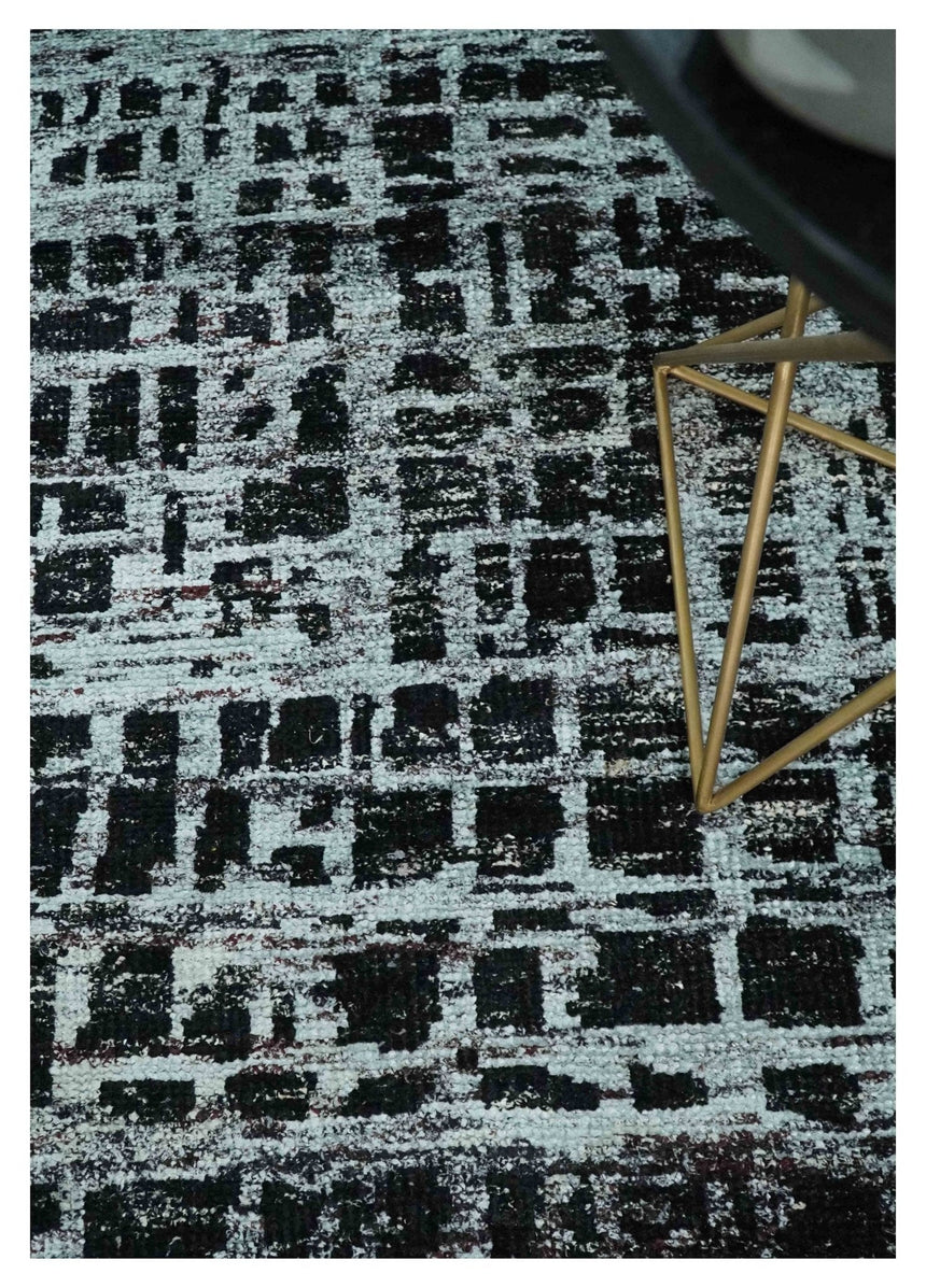 5x8 Hand Knotted Black and Silver Modern Abstract Contemporary Recycled Silk Area Rug | OP120
