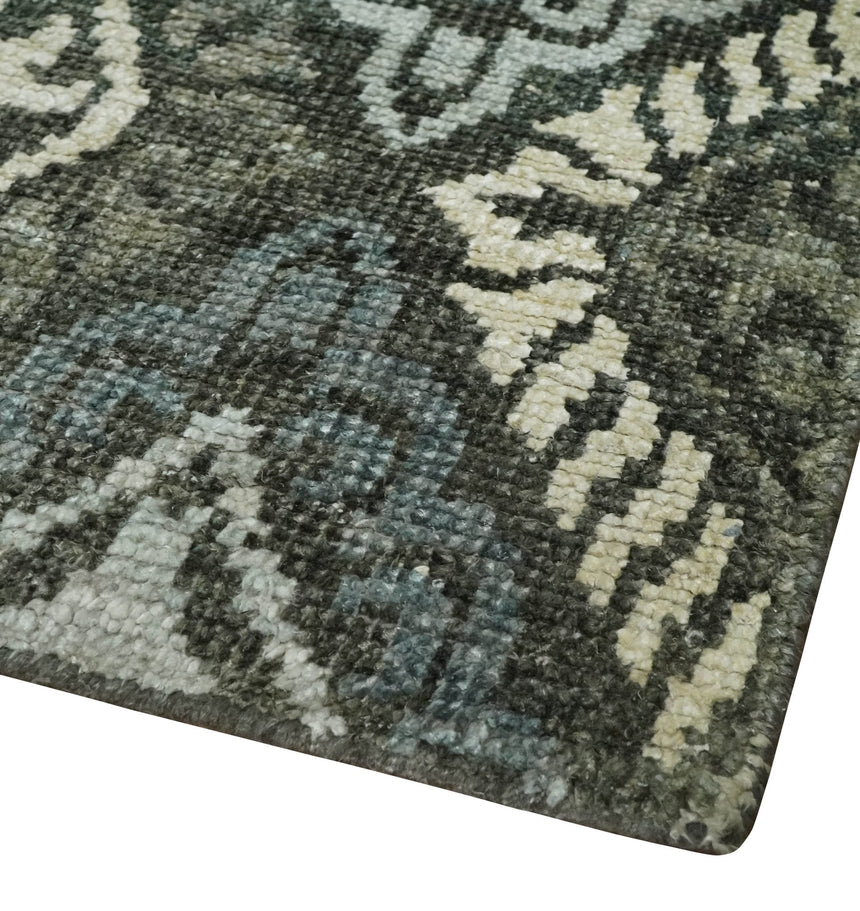 5x8 Hand Knotted Charcoal, Blue and Ivory Antique Persian Style Contemporary Bamboo Silk Area Rug | OP88