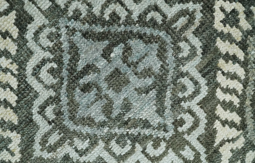 5x8 Hand Knotted Charcoal, Blue and Ivory Antique Persian Style Contemporary Bamboo Silk Area Rug | OP88