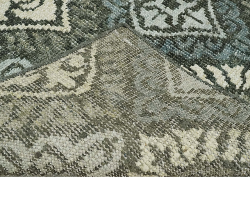 5x8 Hand Knotted Charcoal, Blue and Ivory Antique Persian Style Contemporary Bamboo Silk Area Rug | OP88