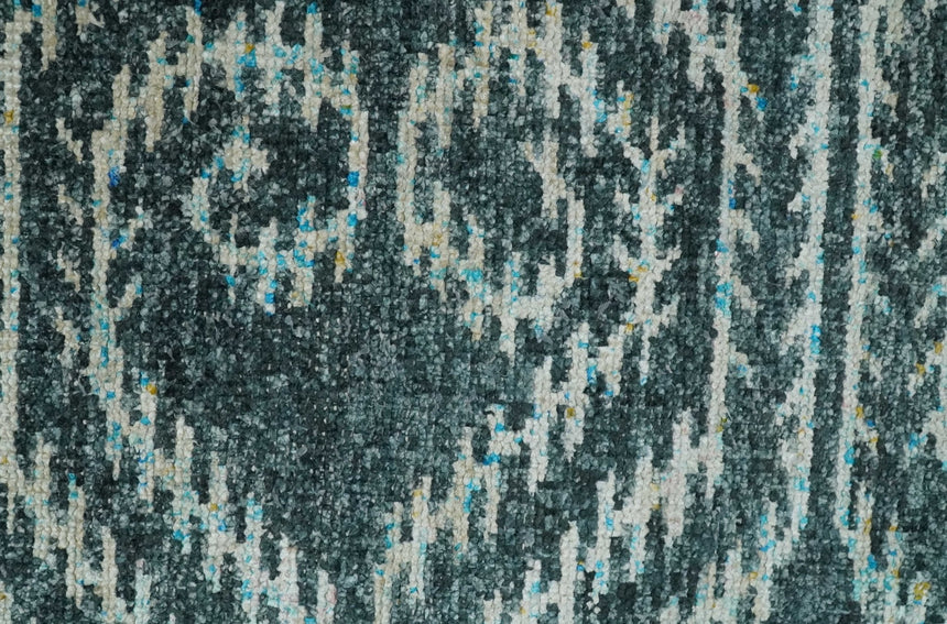 5x8 Hand Knotted Dark Gray and Ivory Modern Contemporary Southwestern Tribal Trellis Recycled Silk Area Rug | OP115