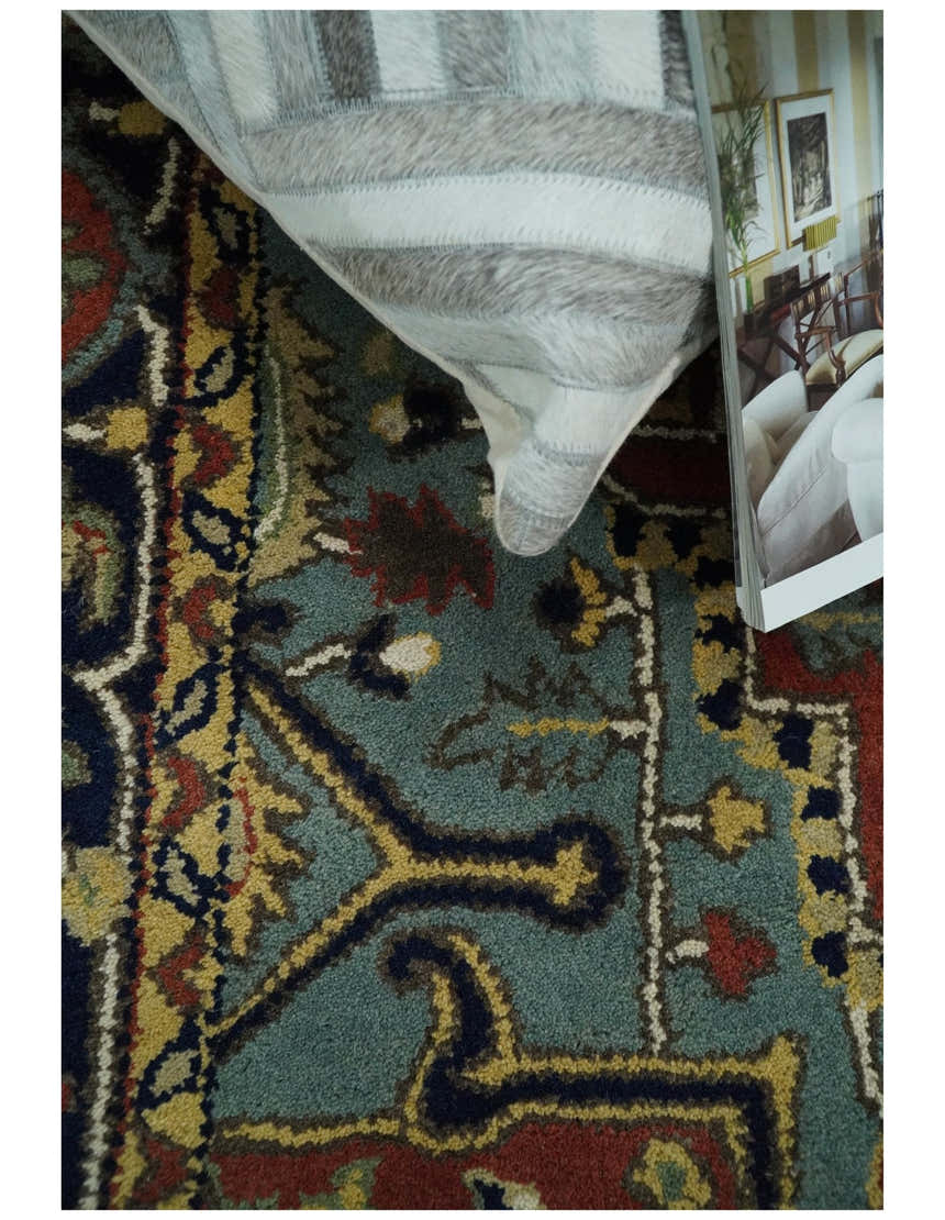 5x8 Handmade Rust and Blue made with fine wool Area Rug | TRDCP11858