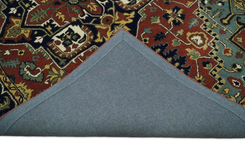 5x8 Handmade Rust and Blue made with fine wool Area Rug | TRDCP11858