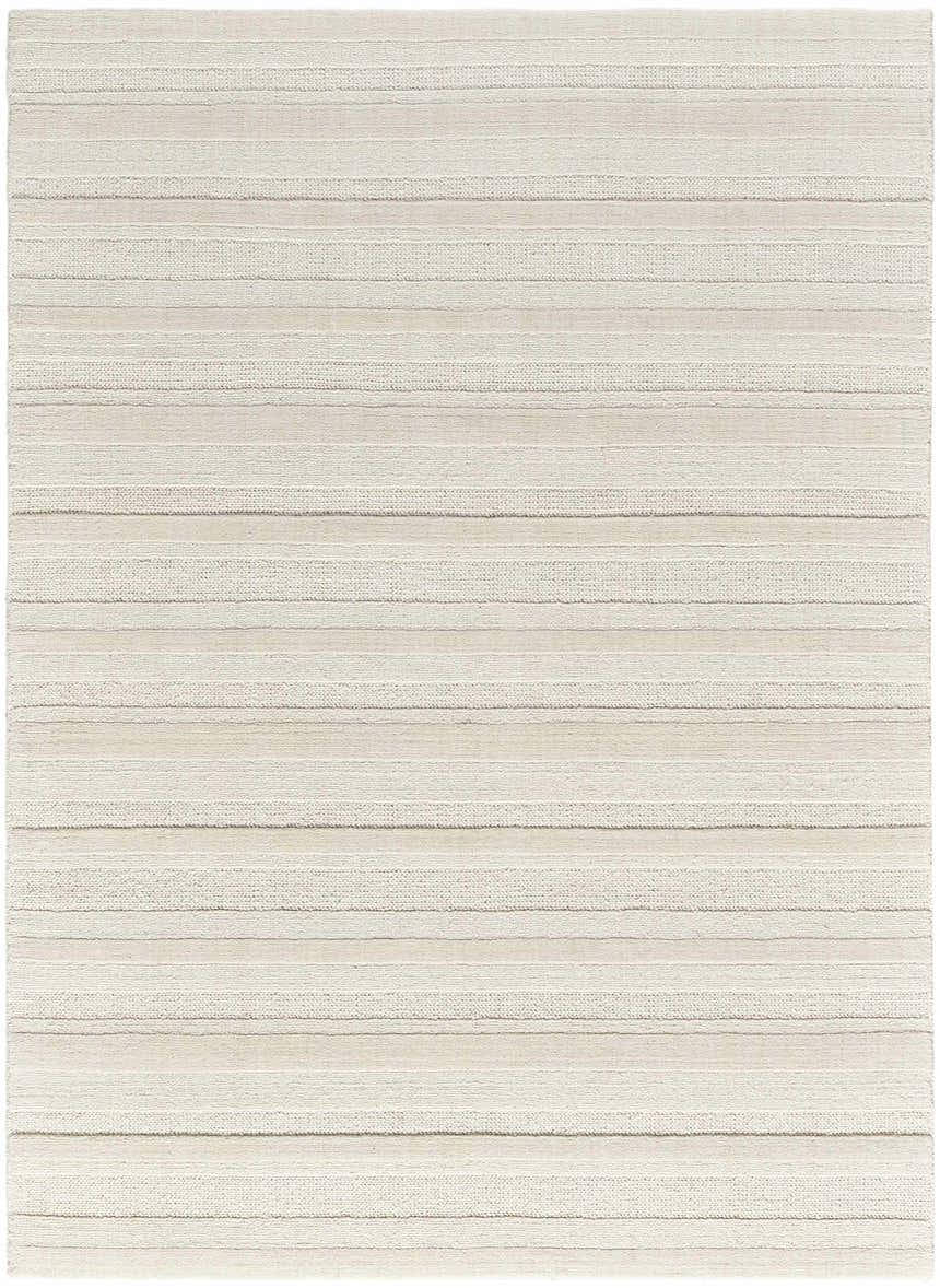 Close-up of the DKNY Pure Multi Weave Ivory rug, showcasing its contemporary, textured, horizontal striped design.