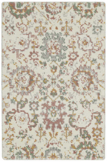 Close-up of the Nourison Twilight Ivory Multicolor rug, featuring a transitional floral pattern in chestnut, gold, and green.