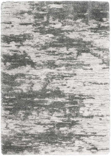 Close-up of the Nourison Dreamy Shag Charcoal Ivory rug. Shag texture with taupe and ivory abstract pattern.