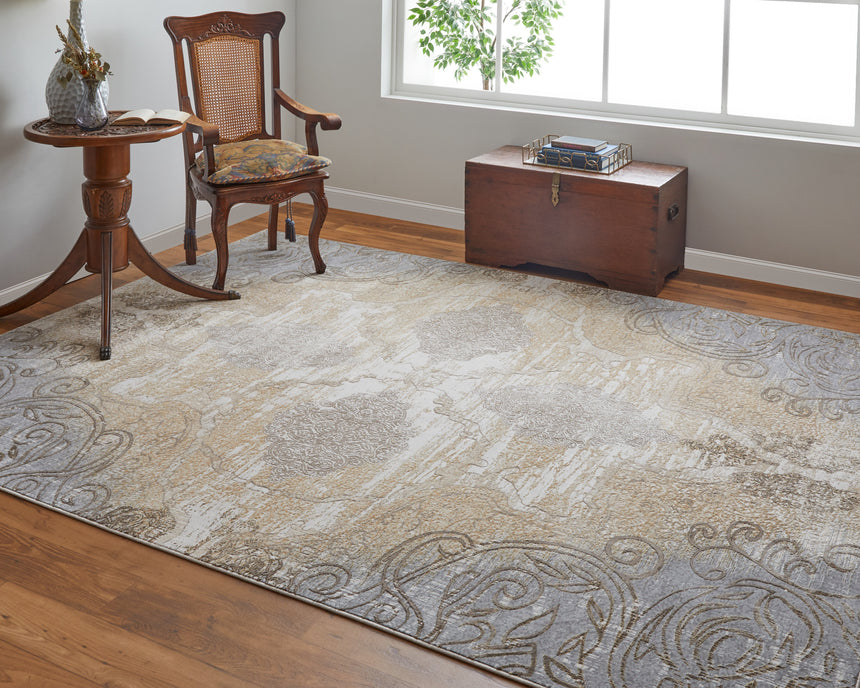 Feizy Celene Traditional Medallion - Silver/Tan/Gray Area Rug