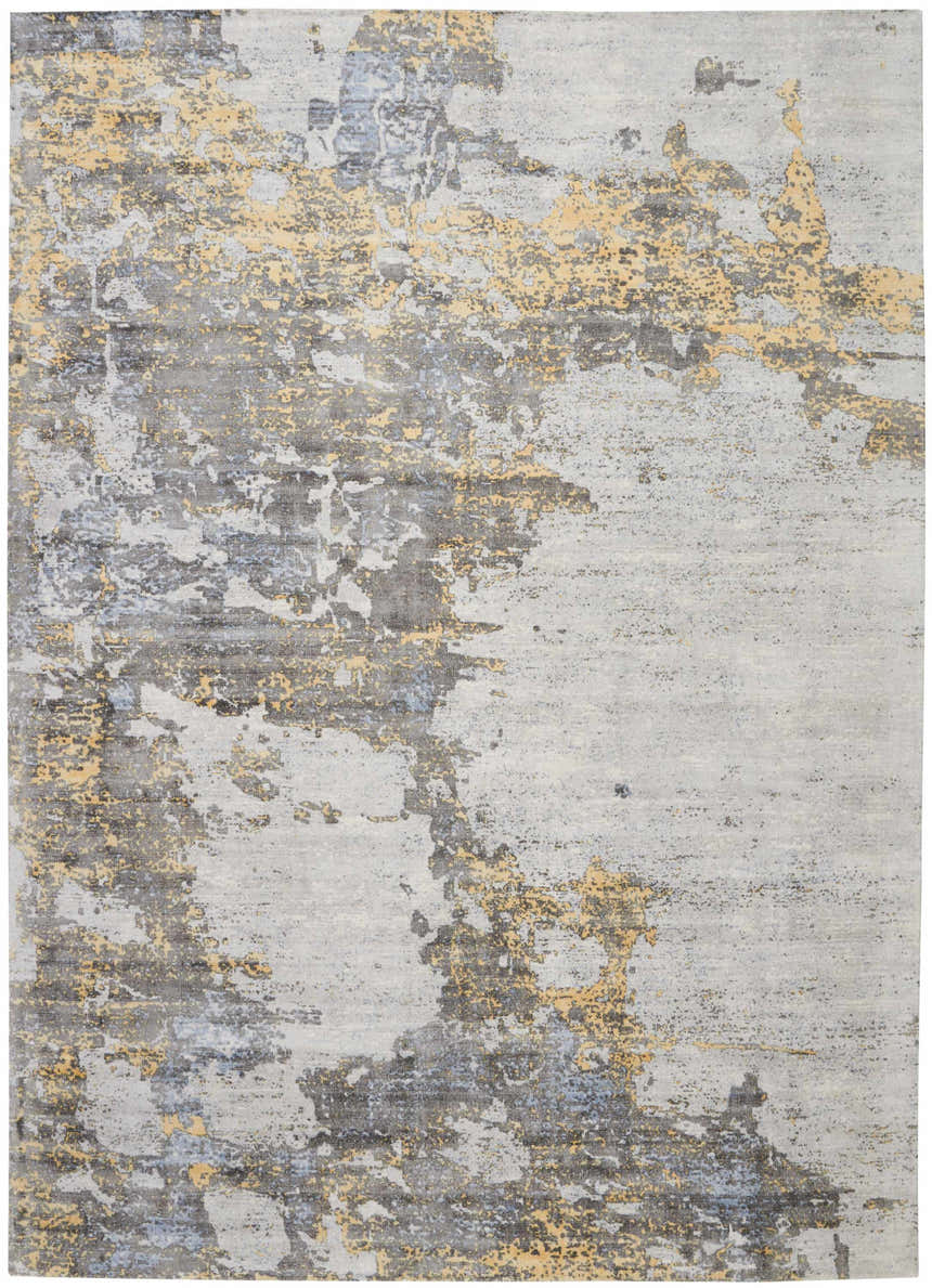 Close-up of Nourison Safari Dreams Ivory Gold Painterly Area Rug. Abstract design with chestnut, gray, and ivory tones.