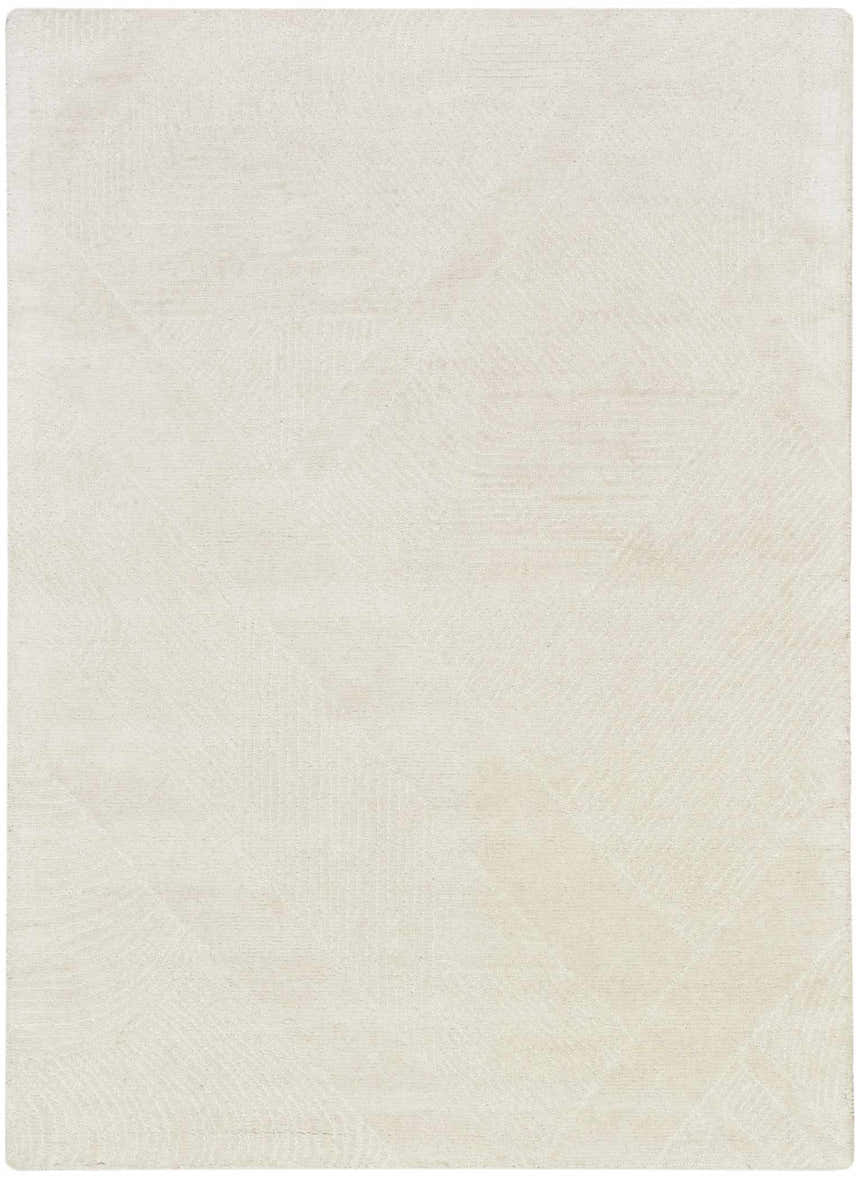 Close up of the DKNY Pure Patterns Ivory rug. Handmade pile rug with a subtle geometric pattern.