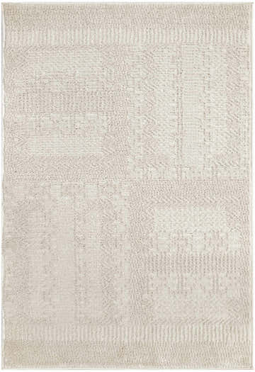 Close-up of the Nourison Nordic Ivory rug showing its subtle geometric pattern and soft, textured pile.