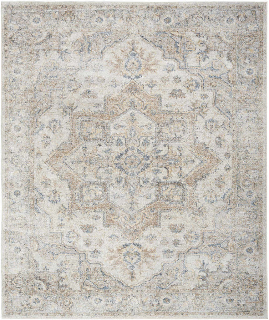Detailed texture of Nourison Astra Silver Grey vintage rug featuring a central medallion pattern.
