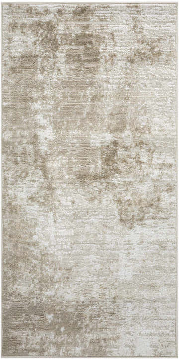 Close-up of the Nourison Dekor Ivory Taupe rug. High pile, machine-made rug with a modern, abstract design in ivory and taupe.