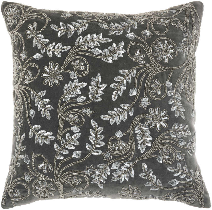 Mina Victory Sofia Beaded Flowers Grey Indoor Throw Pillow
