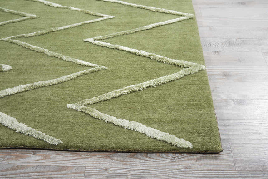 Close up of the Nourison Vita Kiwi rug, light green with a raised zigzag pattern.