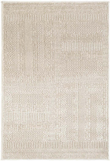 Close-up of the ivory Nourison Nordic Taupe rug, a modern design with subtle geometric patterns and soft pile.