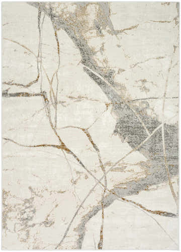 Close-up of Calvin Klein CK073 Compass Ivory Multicolor rug featuring a modern abstract chestnut and gray pattern.