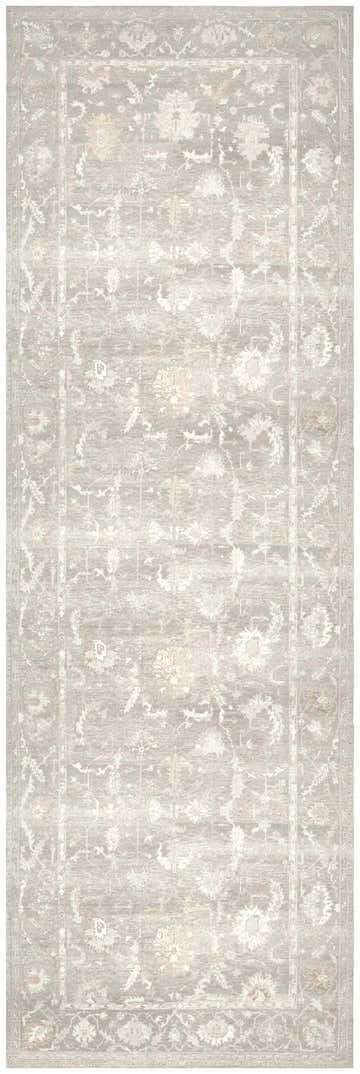 Close-up of Nourison Vintage s Grey Vintage Indoor Washable Area Rug; machine-made runner with gray, floral, and vintage design.