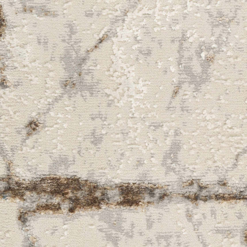 Close-up of the Calvin Klein CK073 Compass Ivory Multicolor Rug, showing its pile texture and chestnut, ivory, and gray design.