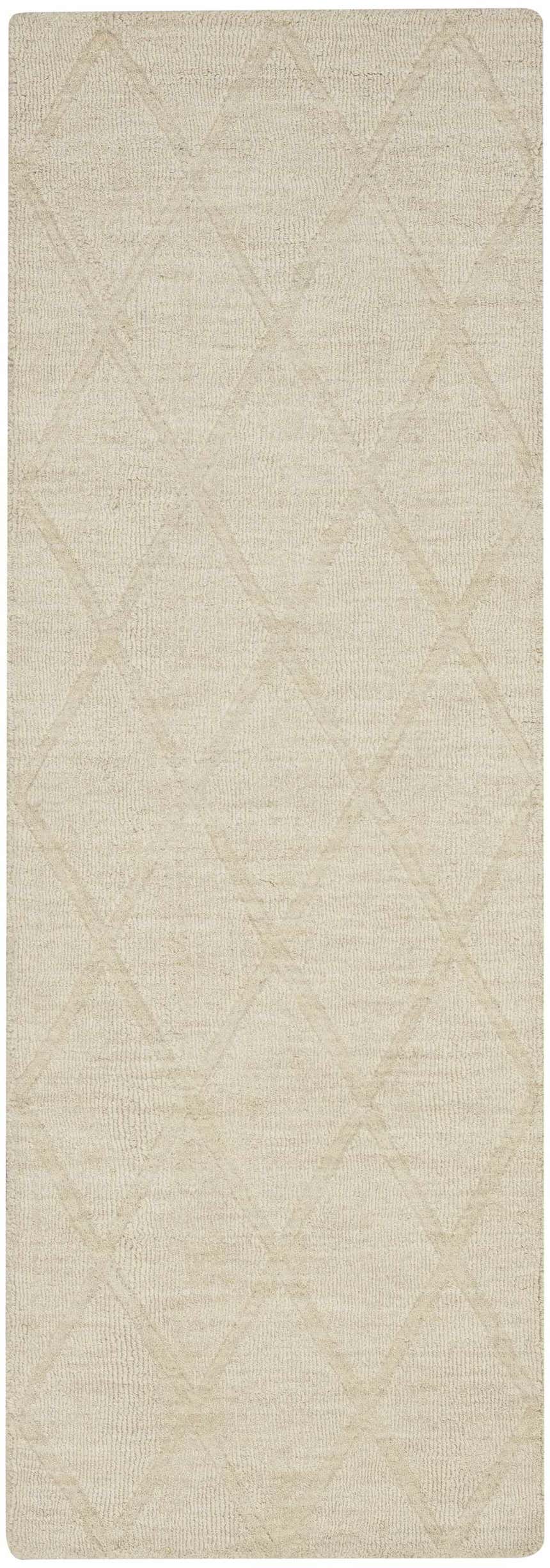 Close-up of the Nourison Wool Haven Ivory rug featuring a subtle diamond pattern and soft, textured pile.