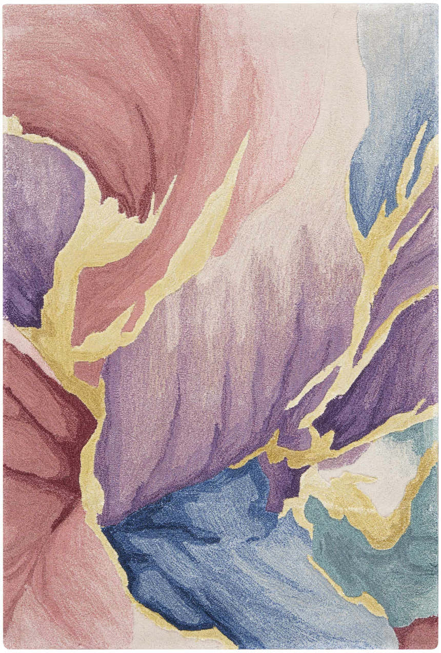 Close-up of the Nourison Prismatic Ivory Rug showing its floral design in chestnut, blue, purple, and gold hues.