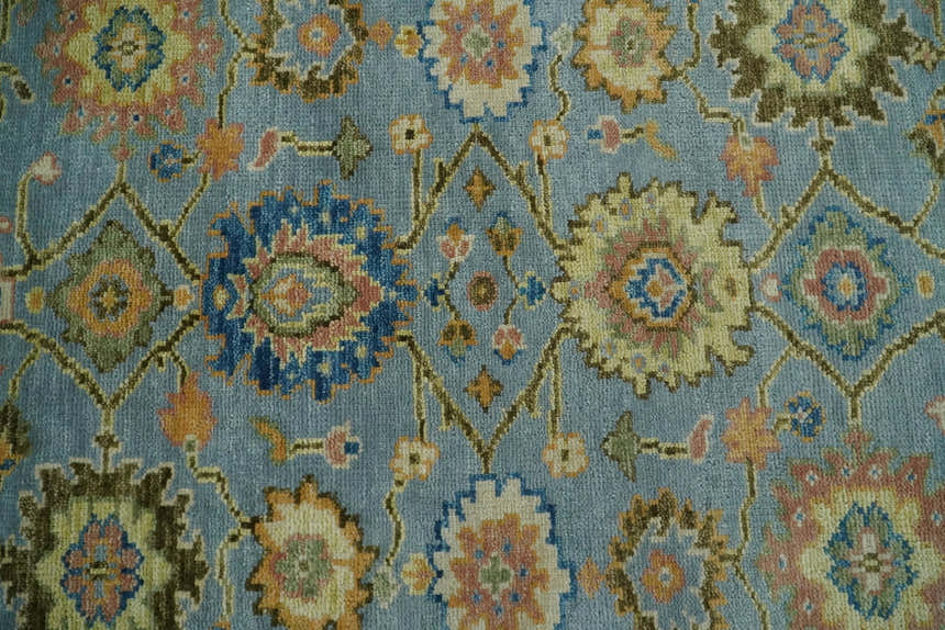 Blue and Rust Antique Traditional Oushak Area Rug