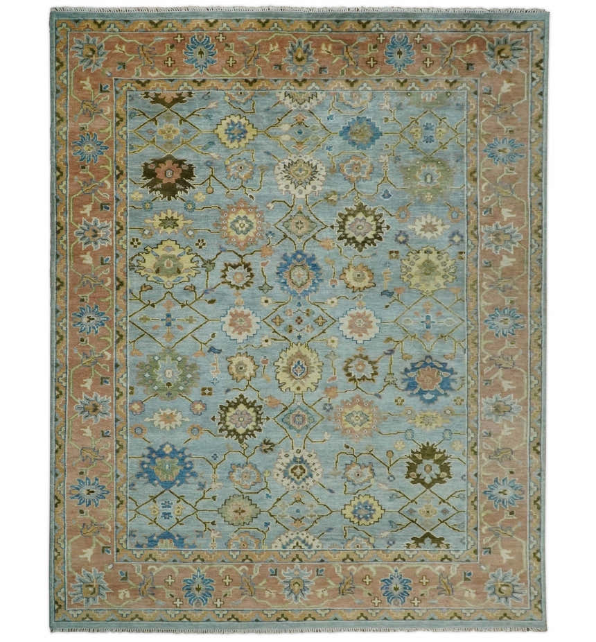Blue and Rust Antique Traditional Oushak Area Rug