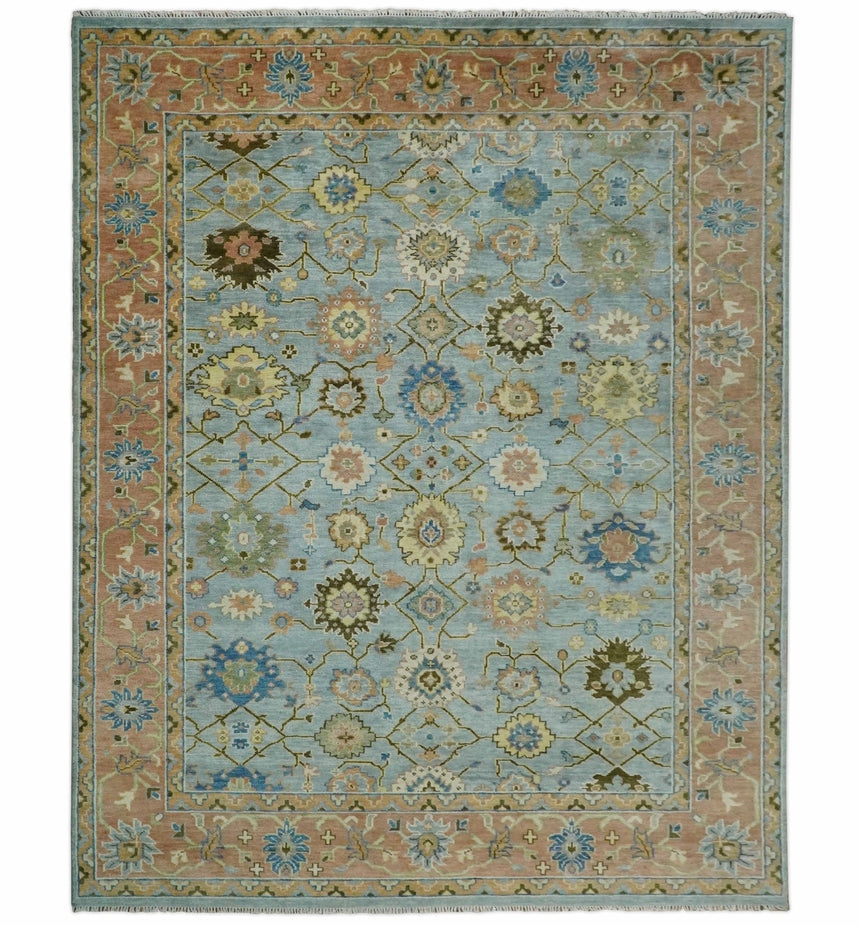 Blue and Rust Antique Traditional Oushak Area Rug