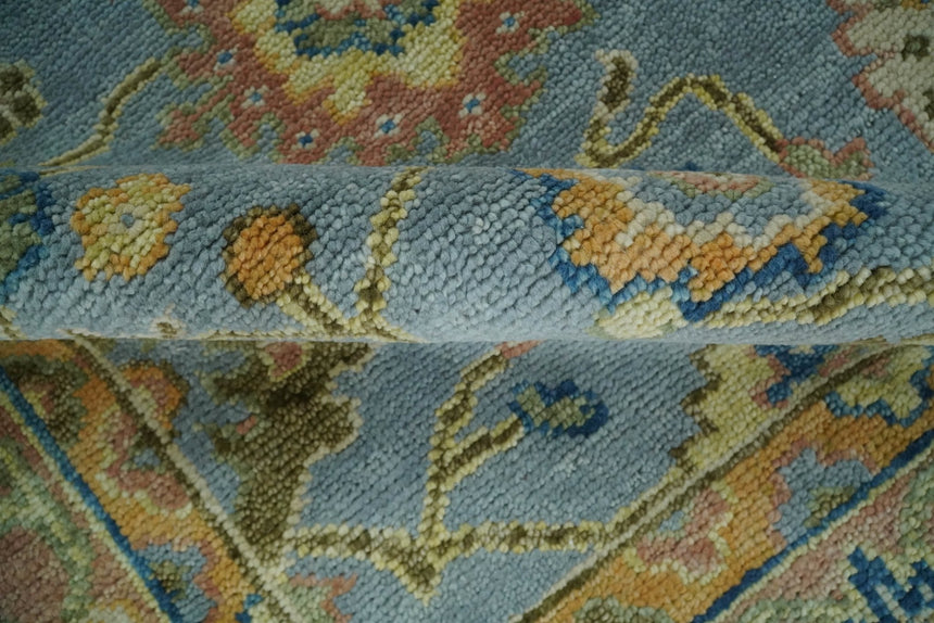 Blue and Rust Antique Traditional Oushak Area Rug