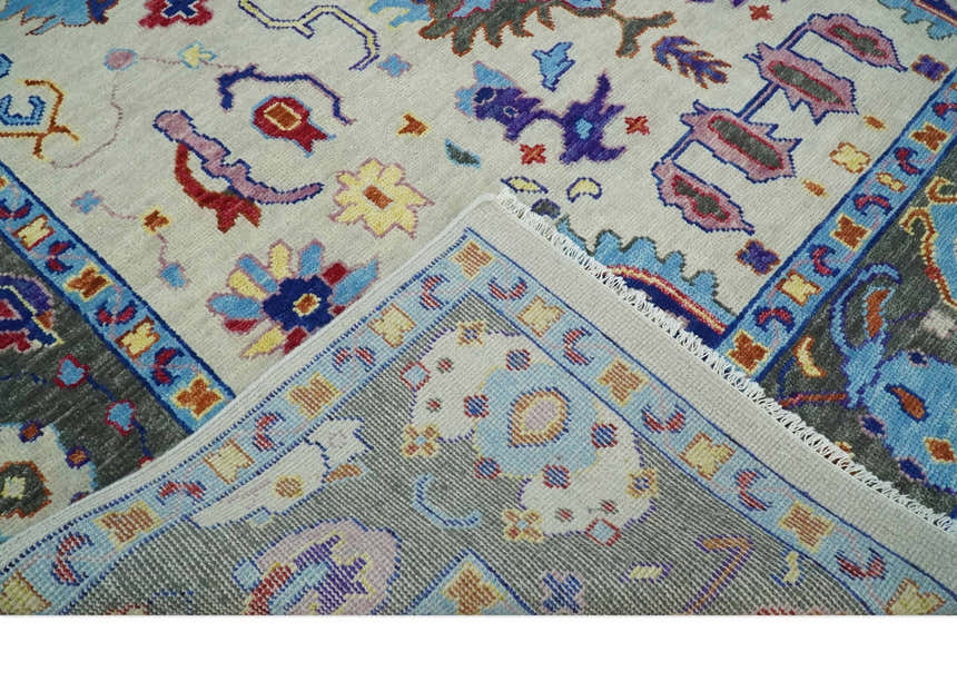 Custom Made Ivory and Gray Hand knotted Traditional Oushak wool Area Rug