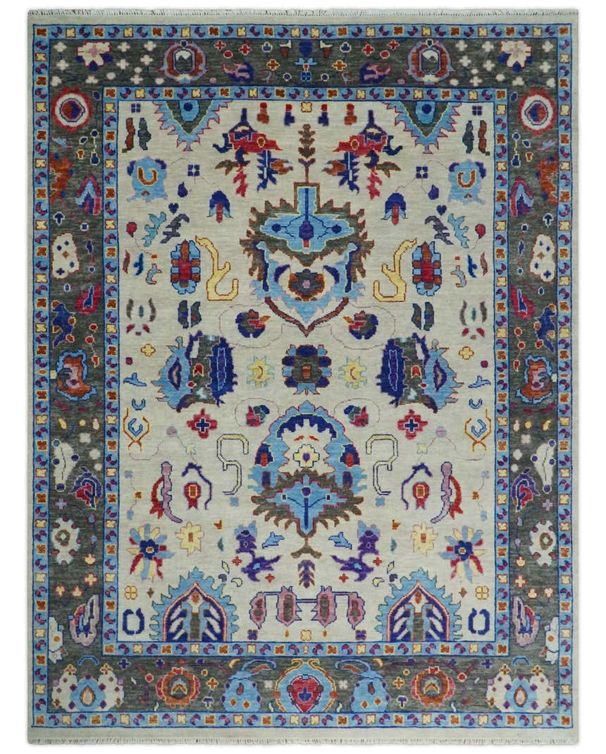 Custom Made Ivory and Gray Hand knotted Traditional Oushak wool Area Rug