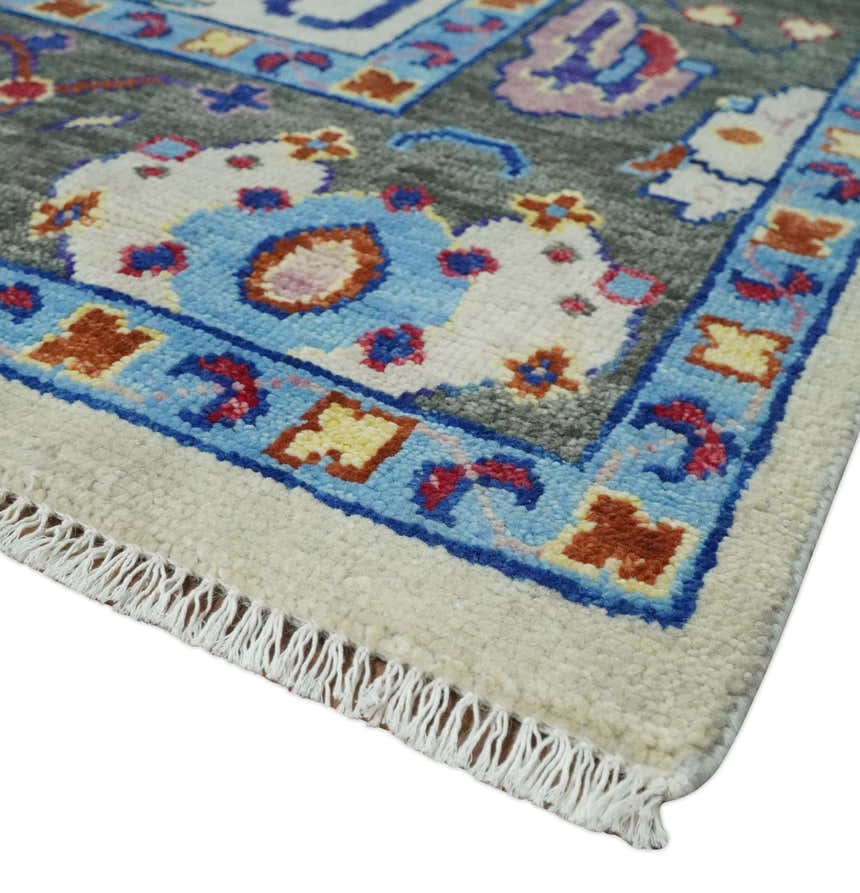 Custom Made Ivory and Gray Hand knotted Traditional Oushak wool Area Rug