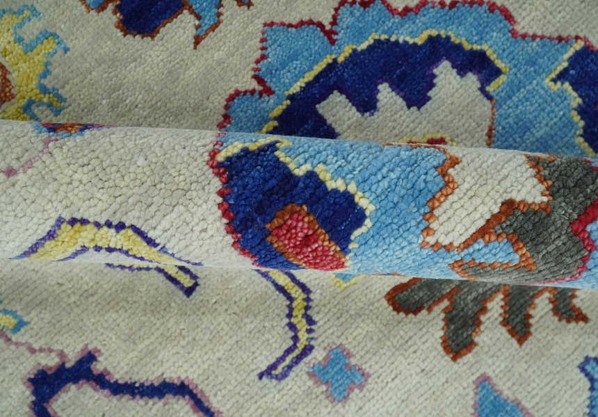 Custom Made Ivory and Gray Hand knotted Traditional Oushak wool Area Rug