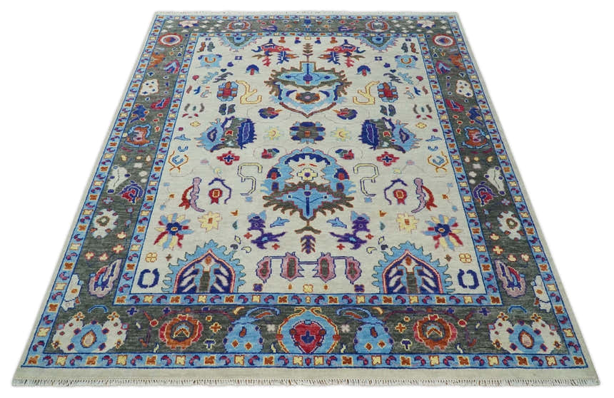 Custom Made Ivory and Gray Hand knotted Traditional Oushak wool Area Rug