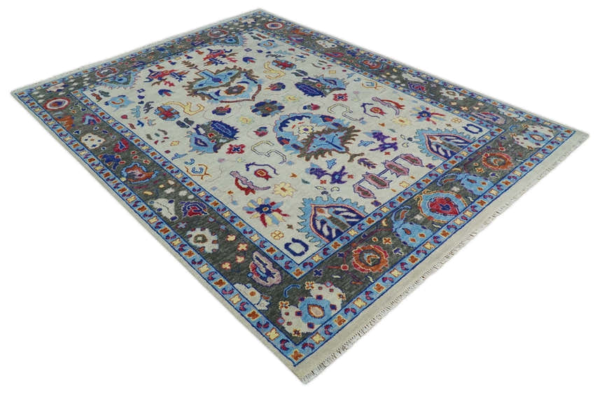 Custom Made Ivory and Gray Hand knotted Traditional Oushak wool Area Rug