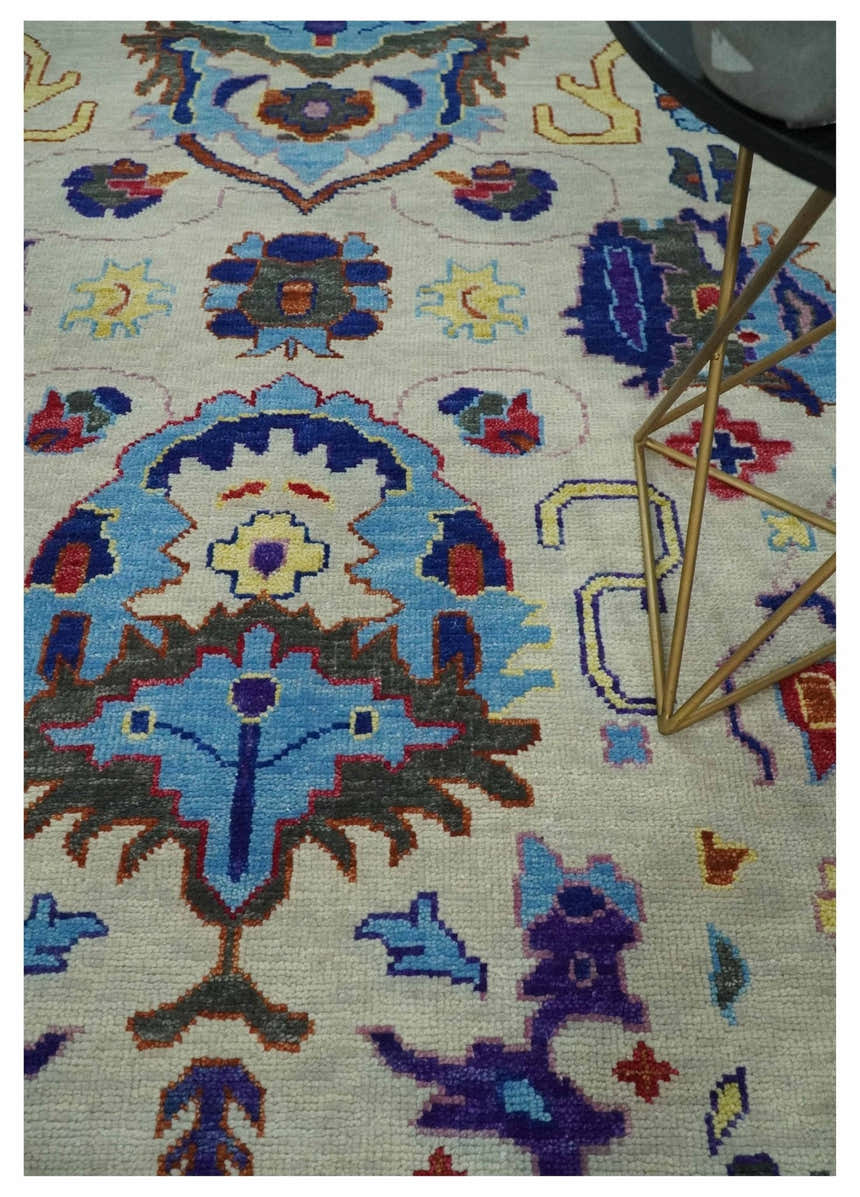 Custom Made Ivory and Gray Hand knotted Traditional Oushak wool Area Rug