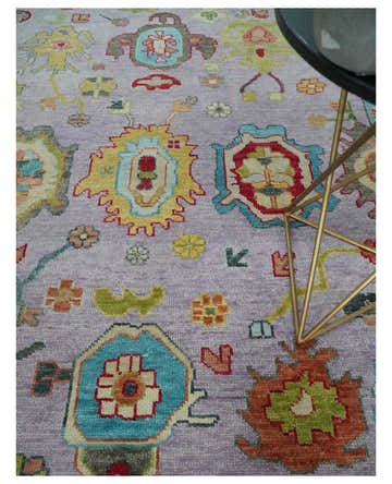 Purple and Beige Vibrant Colorful Hand knotted Traditional Oushak Multi Size Area Rug