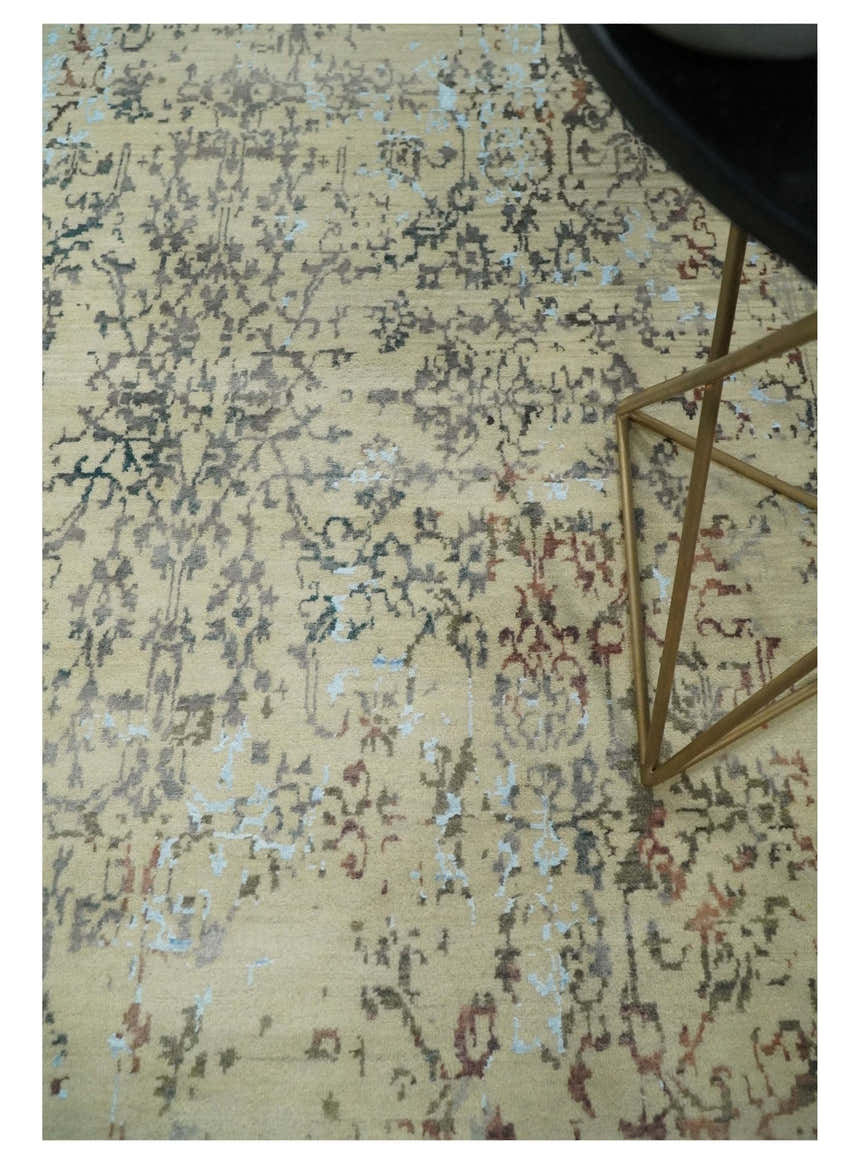 6x9 Fine Hand Knotted Beige and Rust Traditional Vintage Persian Style Antique Wool and Silk Rug | AGR2