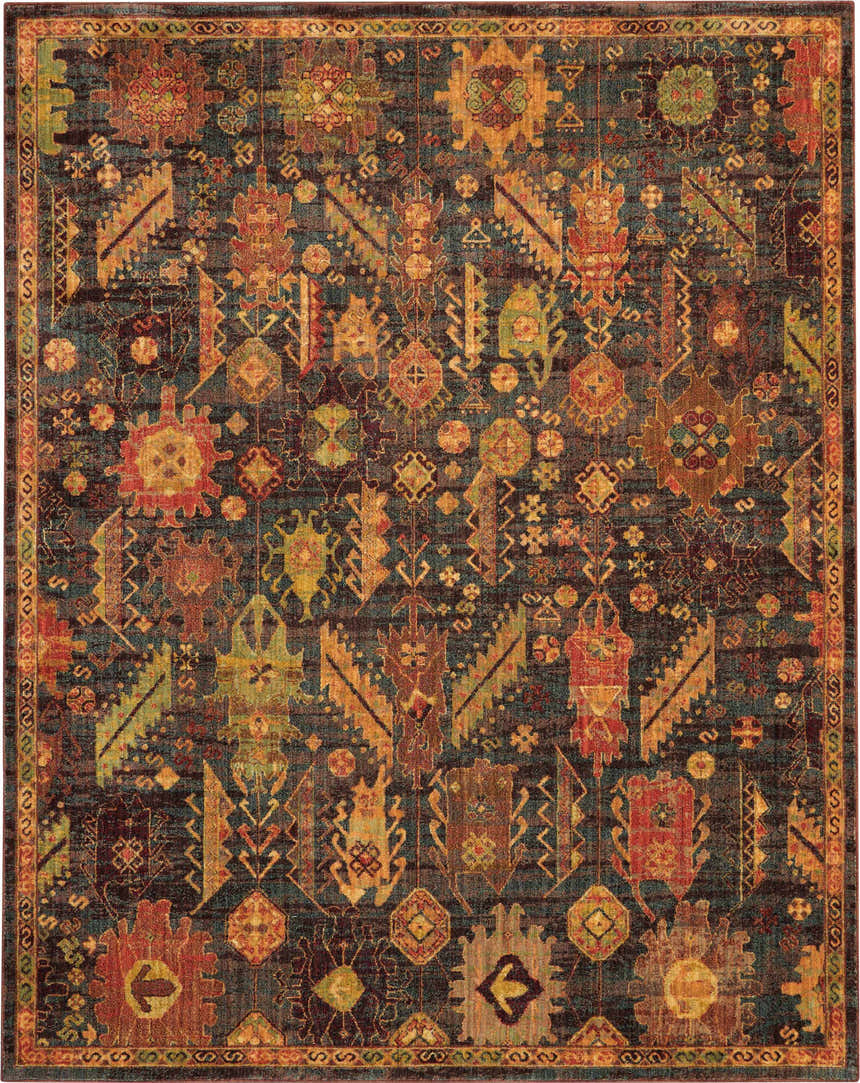 Detailed Nourison Jewel Denim Persian rug showing intricate patterns and rich colors.