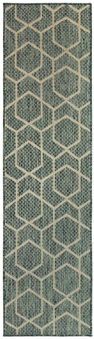 Close-up of the Nourison Horizon Green Area Rug featuring a geometric pattern.