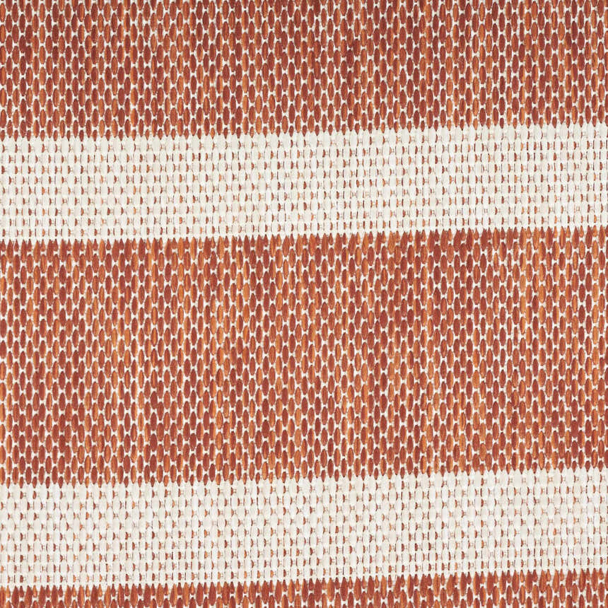Close-up of the Nourison Positano Terracotta Ivory Area Rug, showing woven texture and striped pattern.
