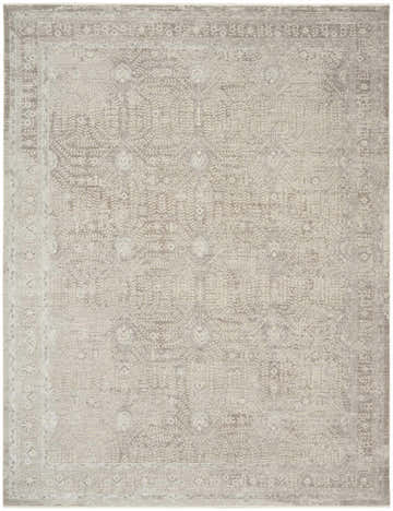 Close-up of the Nourison Sultana Beige Vintage Area Rug. Features a subtle, distressed floral and geometric pattern.
