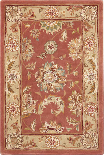 Handmade Nourison 2000 Rose Persian rug with a floral design in pink, beige, and sage. Wool and cotton area rug.