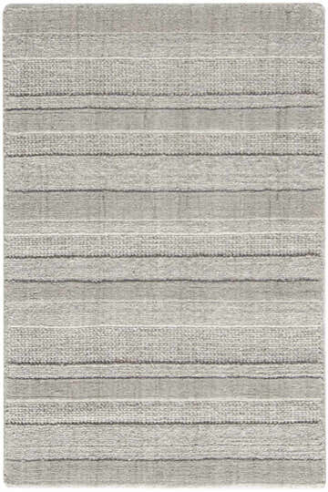 Close-up of the grey DKNY Pure Multi Weave rug. Contemporary style with a textured, horizontal stripe design.