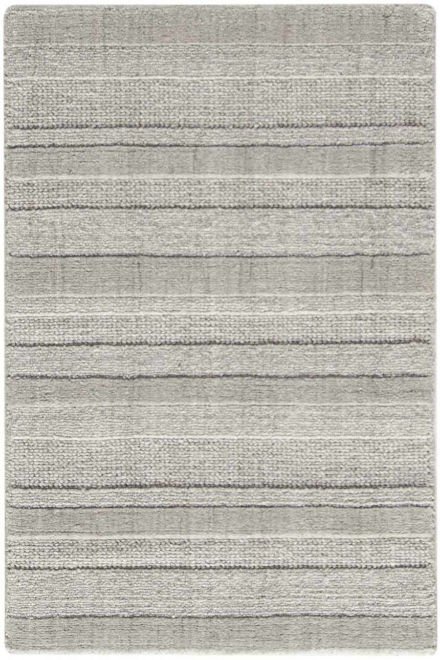 Close-up of the grey DKNY Pure Multi Weave rug. Contemporary style with a textured, horizontal stripe design.